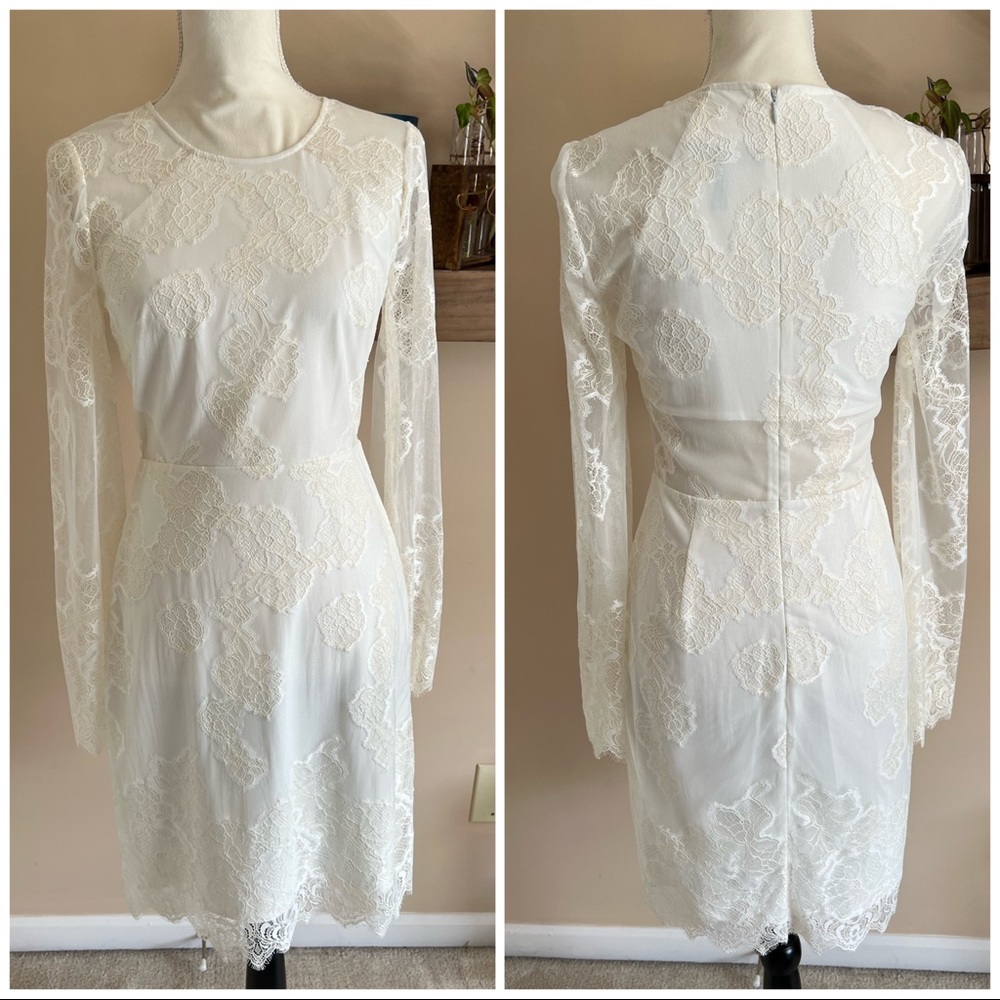 BCBG White Lace MIDI Dress Size 4